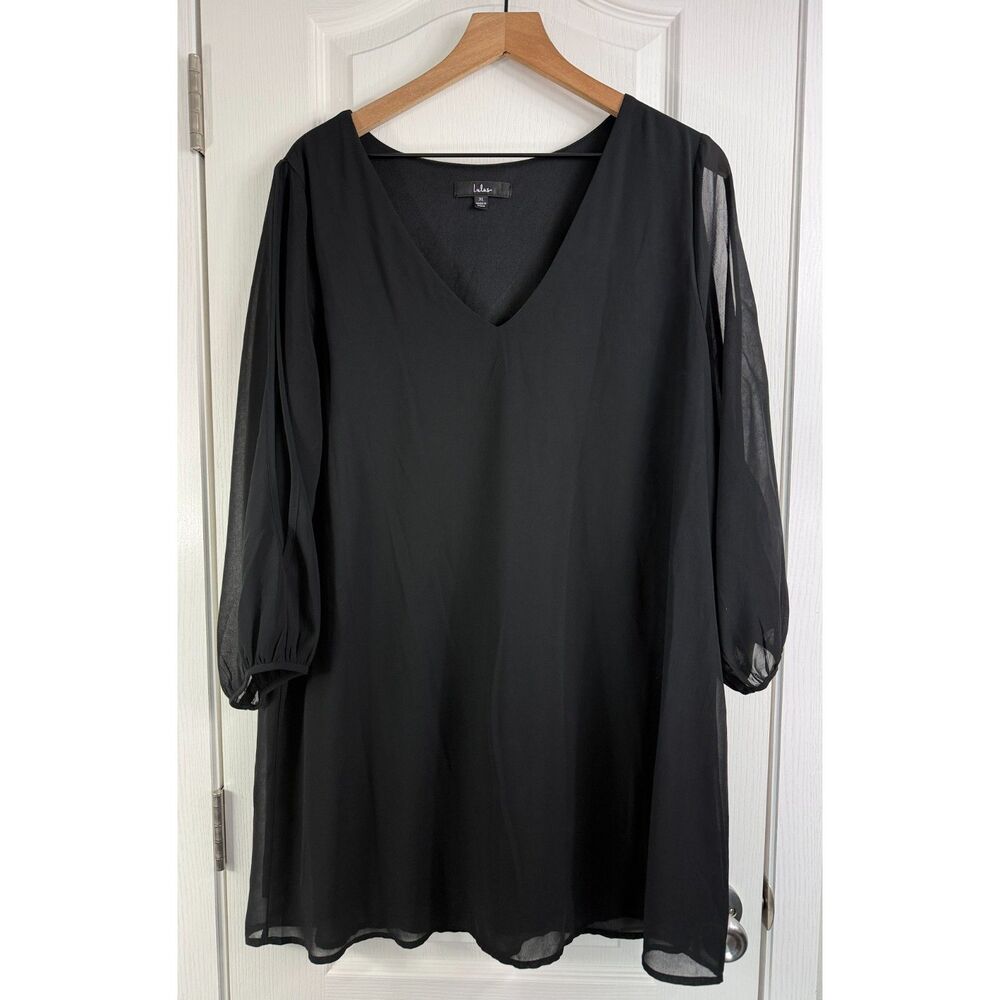 Lulus Shifting Dears Black Long Sleeve Mini Dress 3/4 Sleeve Women's XL